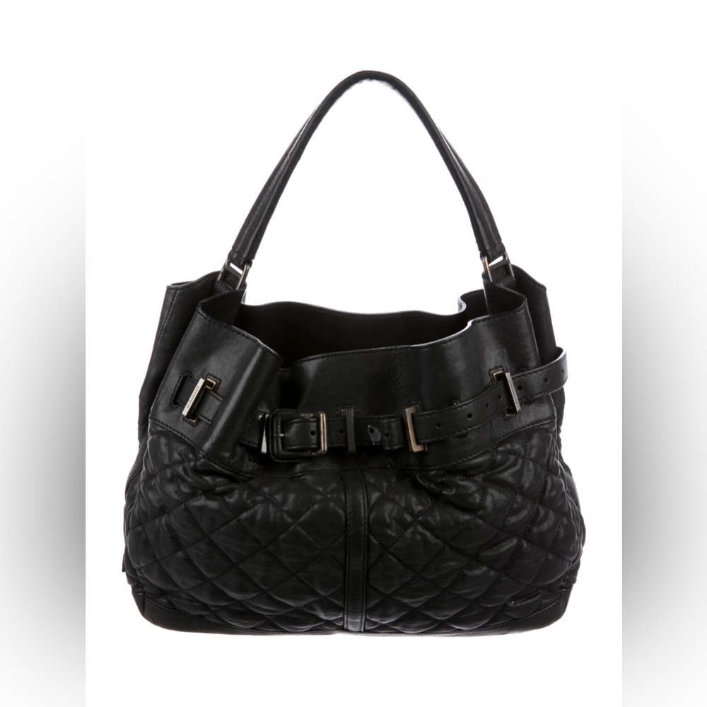 Burberry Black Quilted Hobo Bag with Buckle Detail